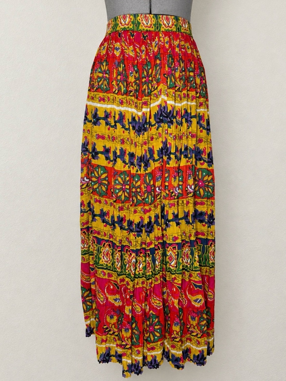 Broomstick Crinkle Skirt Womens Sz L Cotton Floral Pull-on Midi Maxi Drawstring